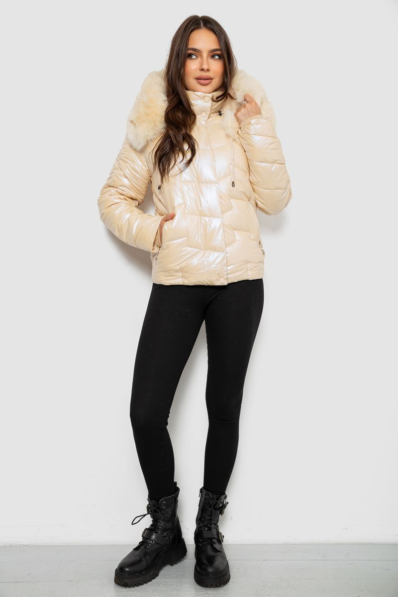 Women's short demi-season jacket, beige color, 244R22-828