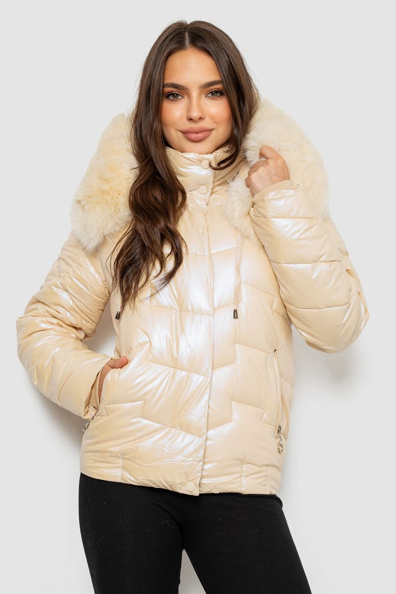 Women's short demi-season jacket, beige color, 244R22-828