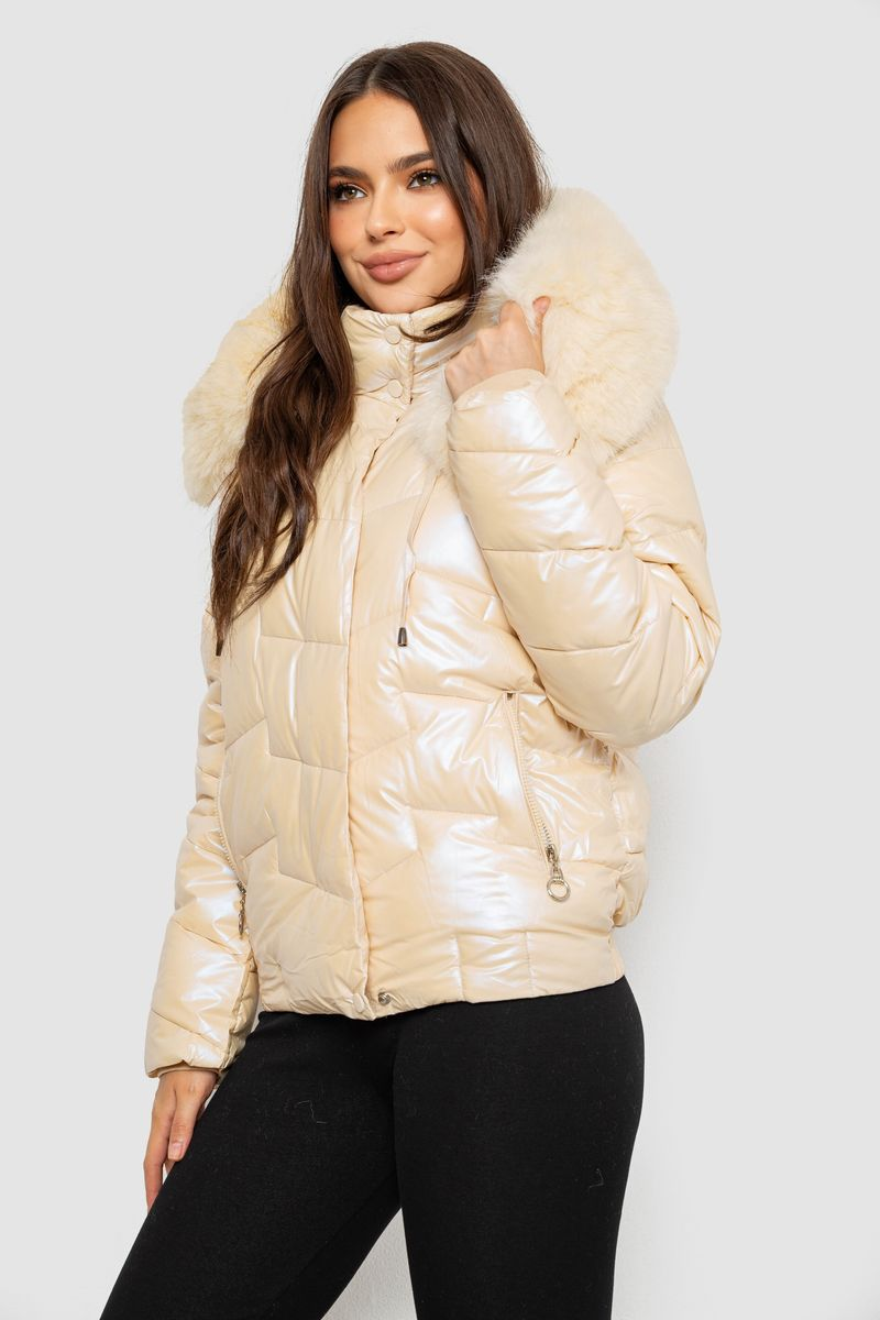 Women's short demi-season jacket, beige color, 244R22-828