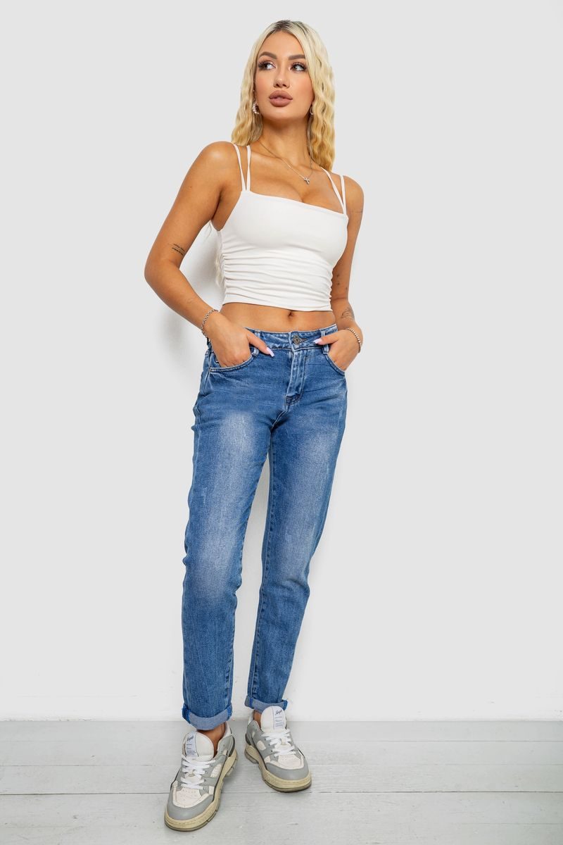 Джинси жіночі однотонні Straight fit, колір синій, 244RQ6169
