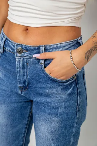 Джинси жіночі однотонні Straight fit, колір синій, 244RQ6169