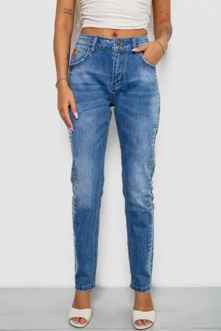 Джинси жіночі однотонні Straight fit, колір синій, 244RF-8196
