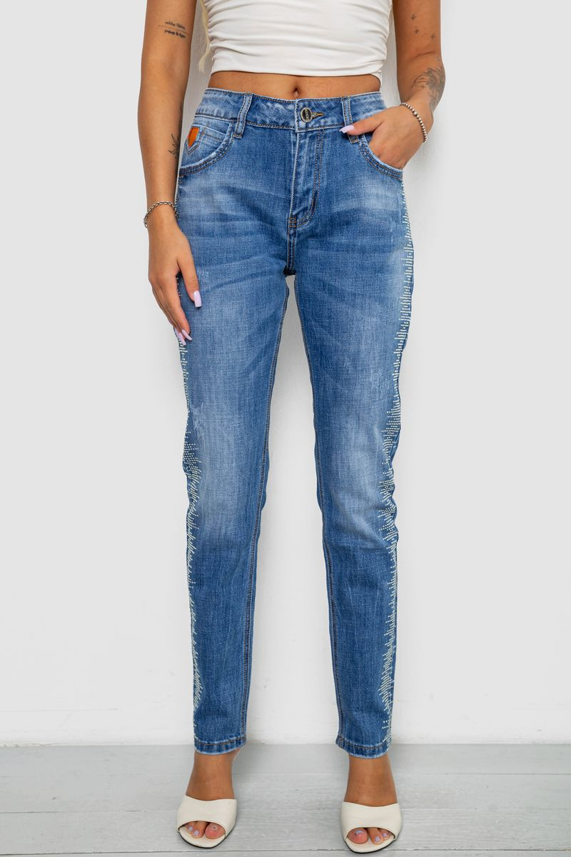 Женские джинсы однотонные Straight fit, цвет синий, 244RF-8196