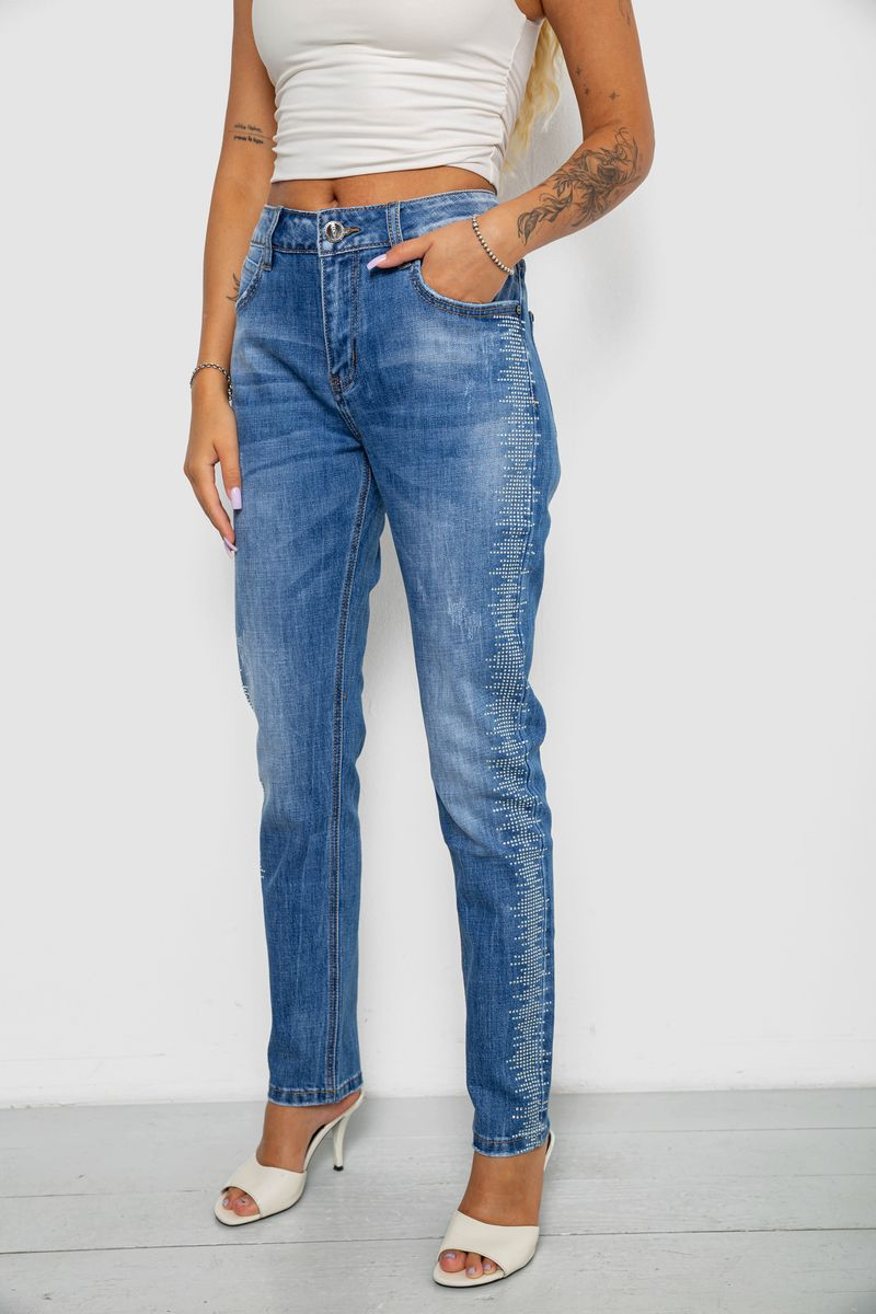 Женские джинсы однотонные Straight fit, цвет синий, 244RF-8196