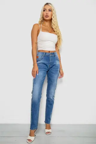 Джинси жіночі однотонні Straight fit, колір синій, 244RF-8196