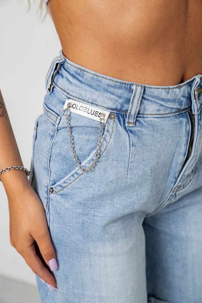 Women's denim shorts, light blue color, 244R77007