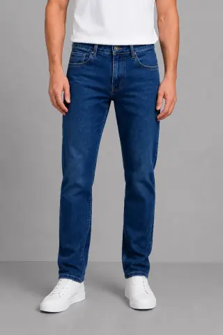 Men's solid straight jeans, blue color, 244R715