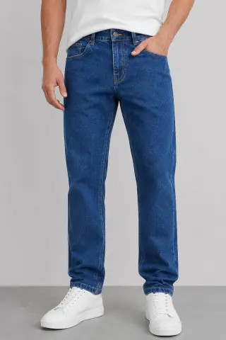 Men's solid straight jeans, blue color, 244R713