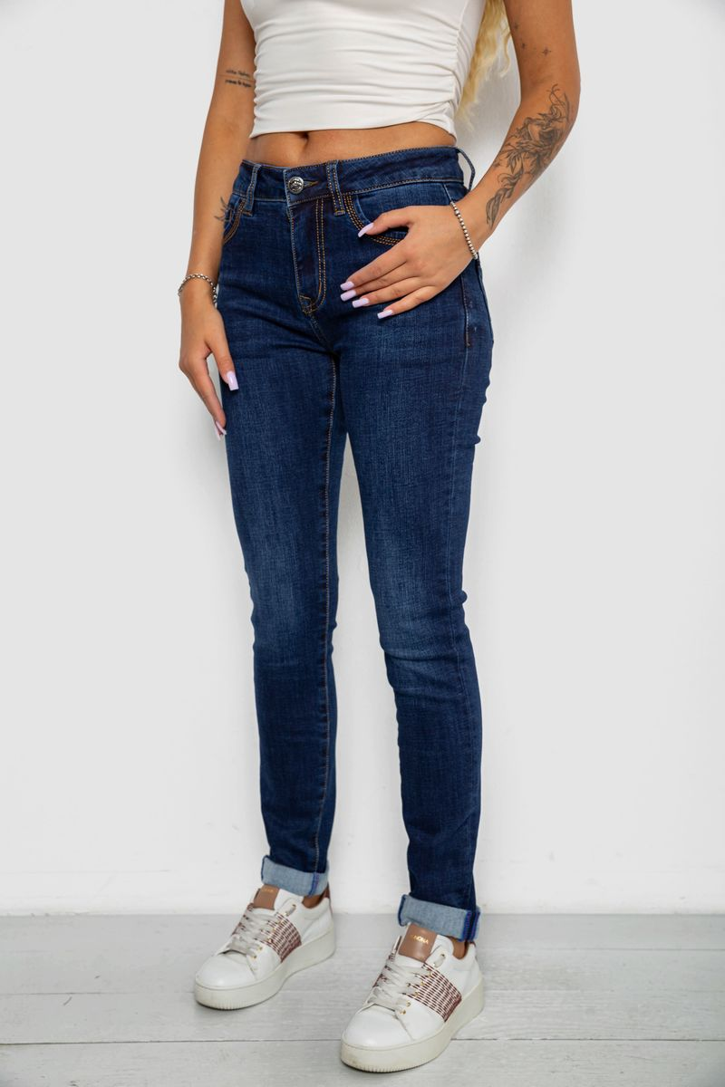 Джинси жіночі однотонні утеплені Skinny, колір синій, 244R5690