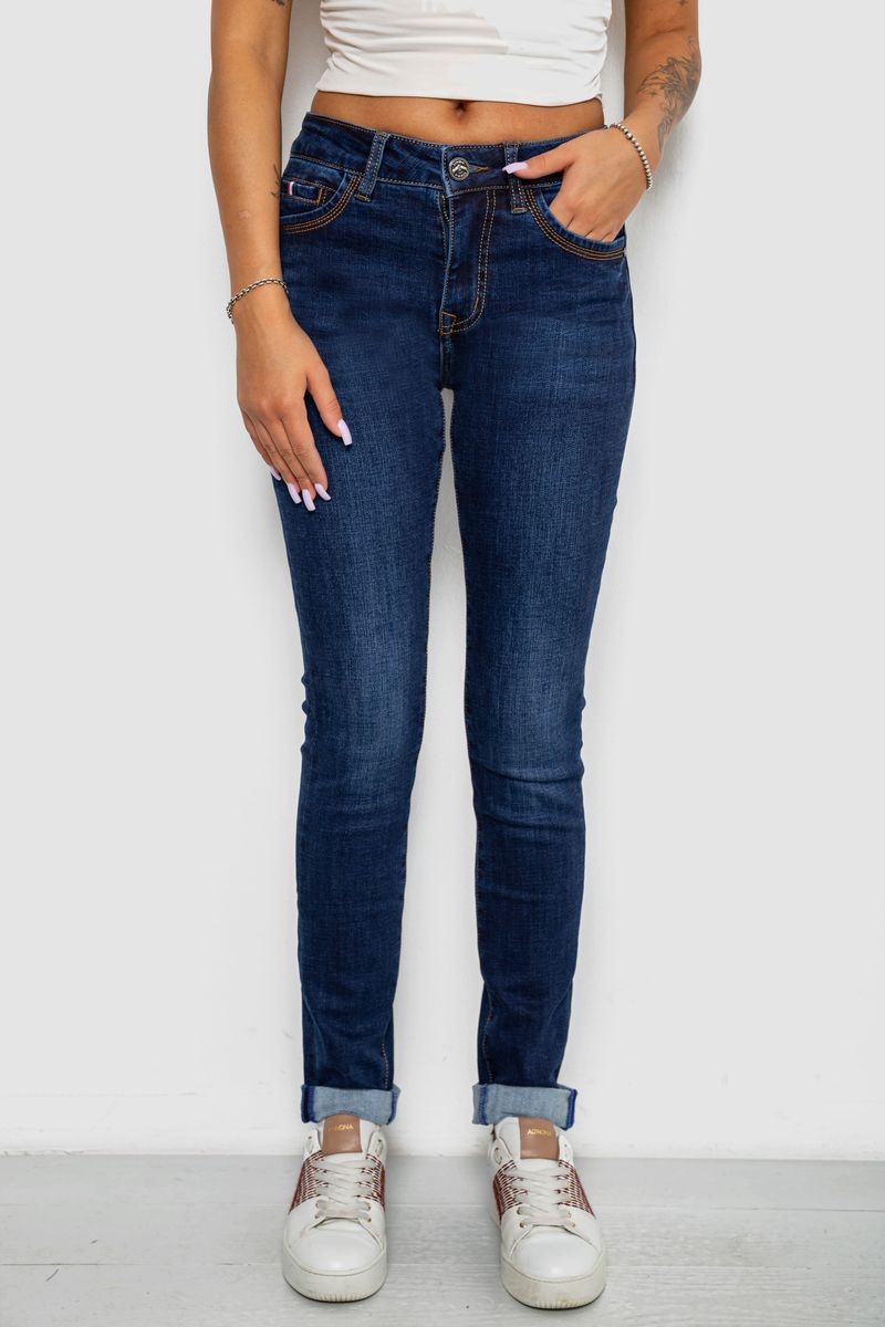 Джинси жіночі однотонні утеплені Skinny, колір синій, 244R5690