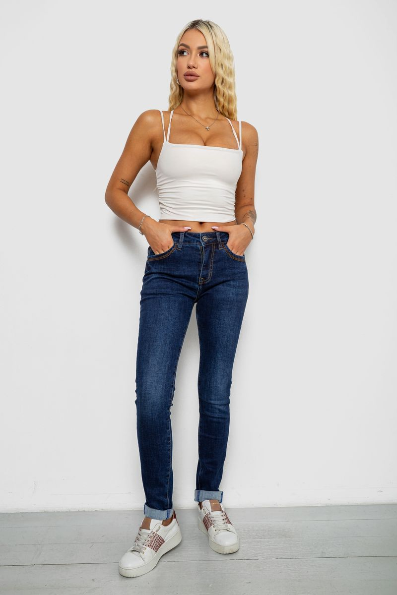 Джинси жіночі однотонні утеплені Skinny, колір синій, 244R5690