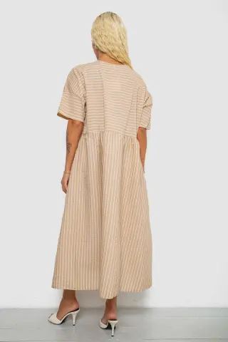 Women's solid striped dress, beige color, 244R0801