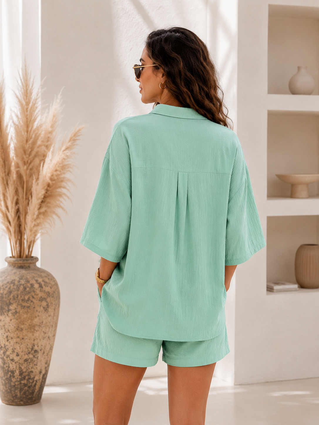 Women's Suit "Sweet" Green: Cardigan + Shorts