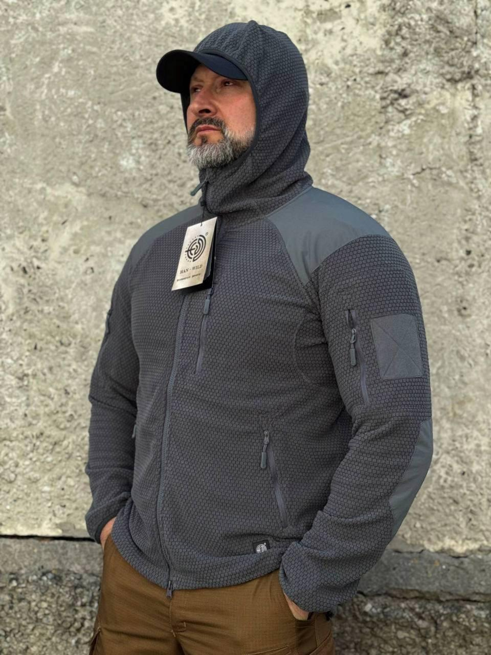 Кофта флісова Han-Wild L3 Grid Fleece Сіра з капюшоном