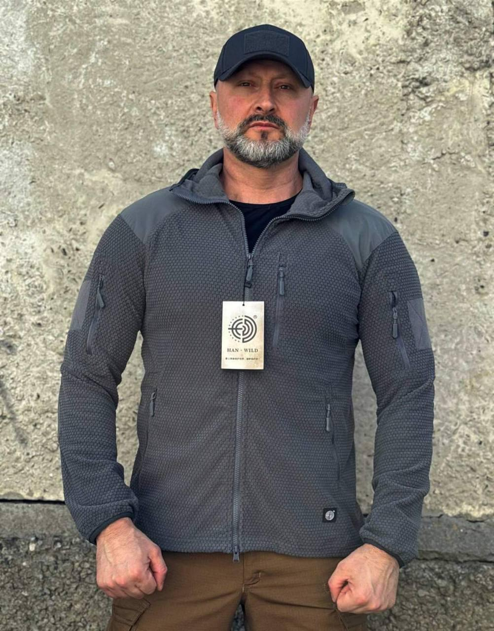 Кофта флісова Han-Wild L3 Grid Fleece Сіра з капюшоном