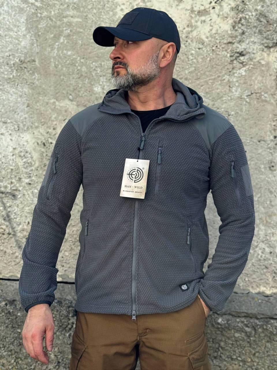 Кофта флісова Han-Wild L3 Grid Fleece Сіра з капюшоном