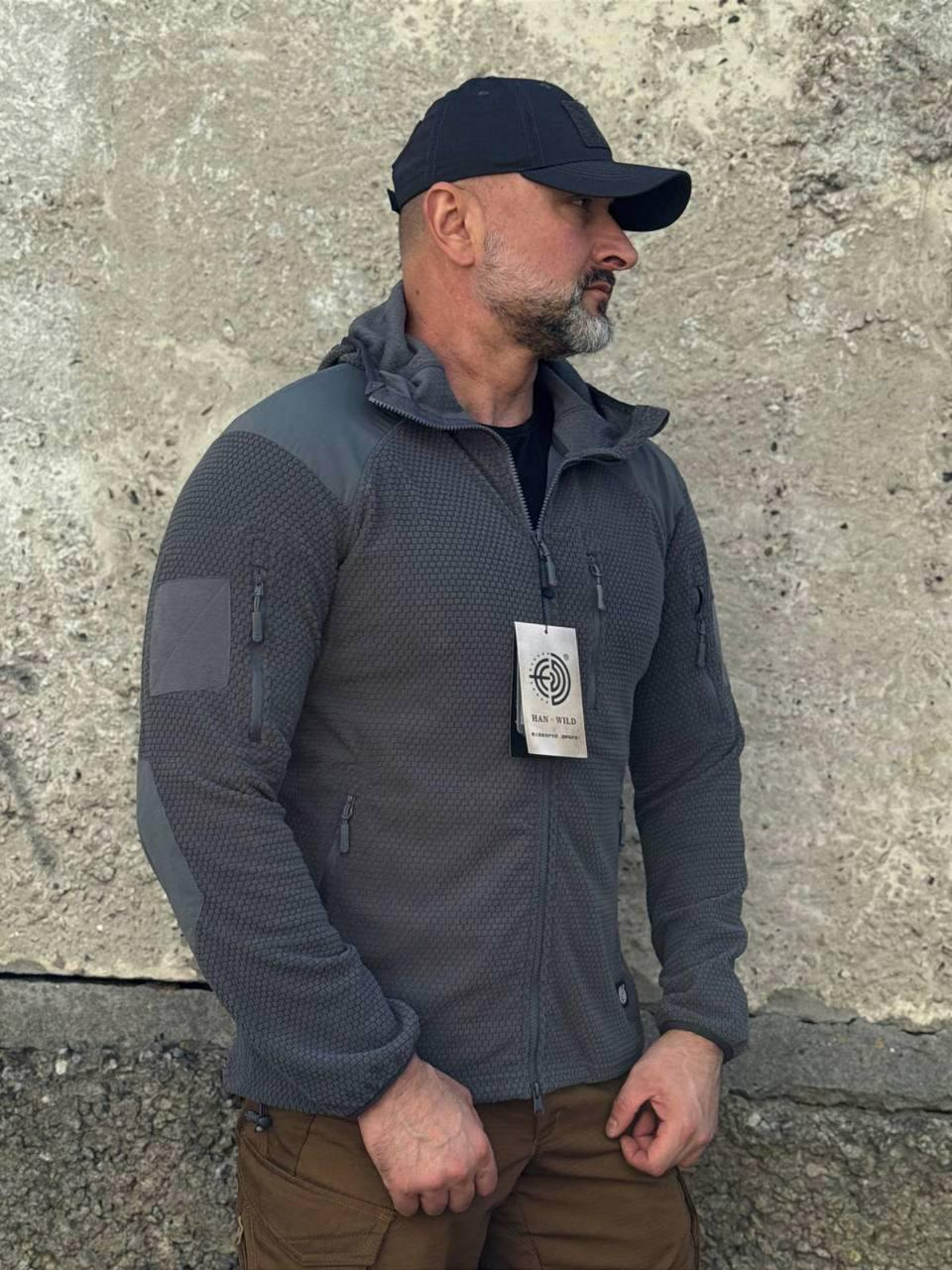 Кофта флісова Han-Wild L3 Grid Fleece Сіра з капюшоном
