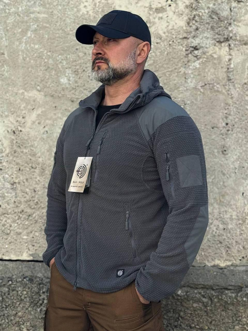 Кофта флісова Han-Wild L3 Grid Fleece Сіра з капюшоном