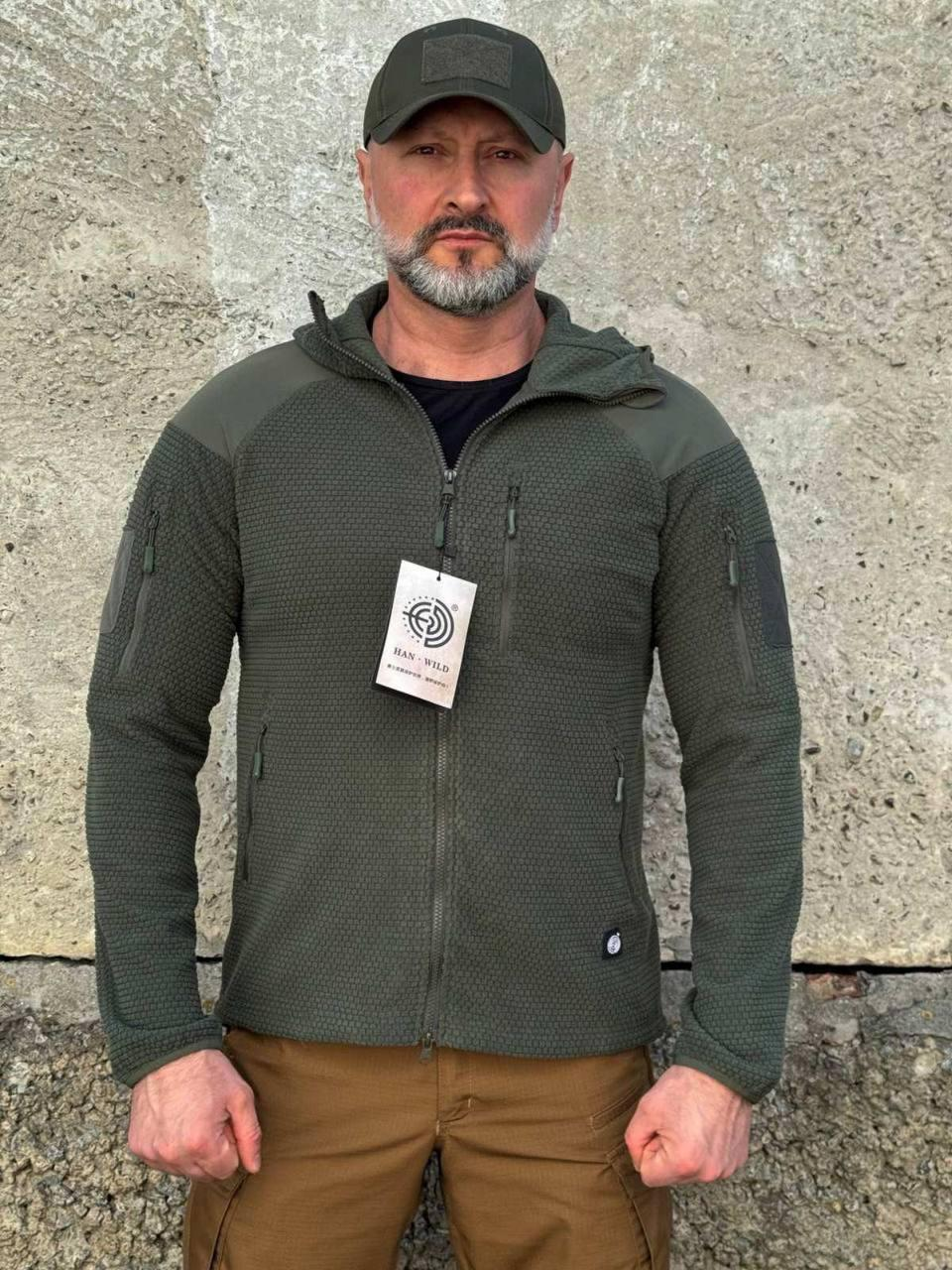 Кофта флісова Han-Wild L3 Grid Fleece Олива з капюшоном