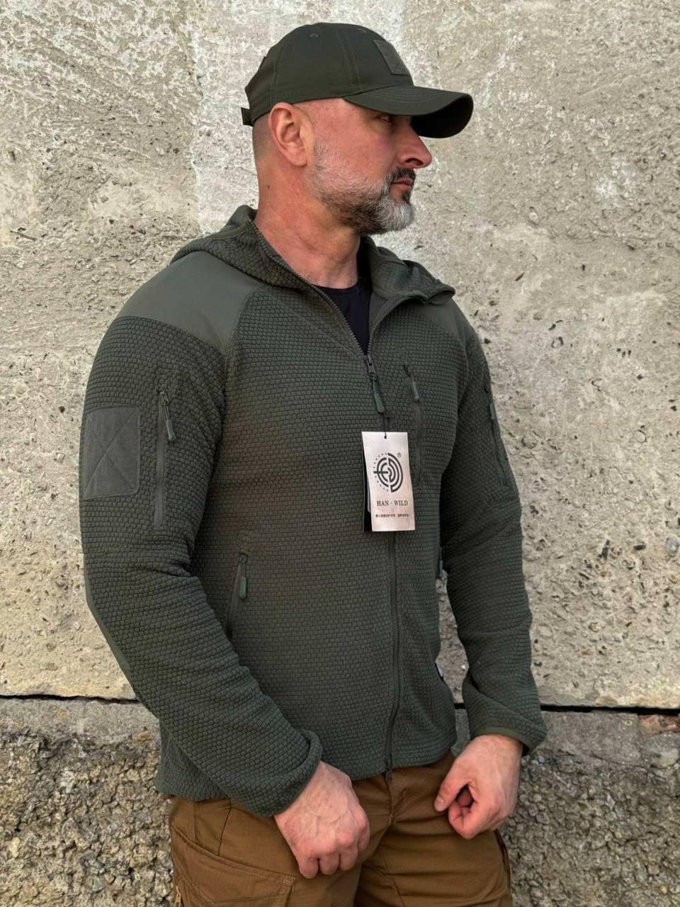 Кофта флісова Han-Wild L3 Grid Fleece Олива з капюшоном