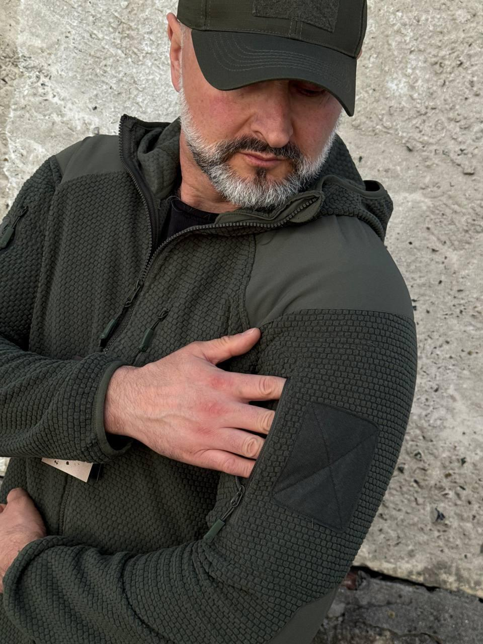 Кофта флісова Han-Wild L3 Grid Fleece Олива з капюшоном