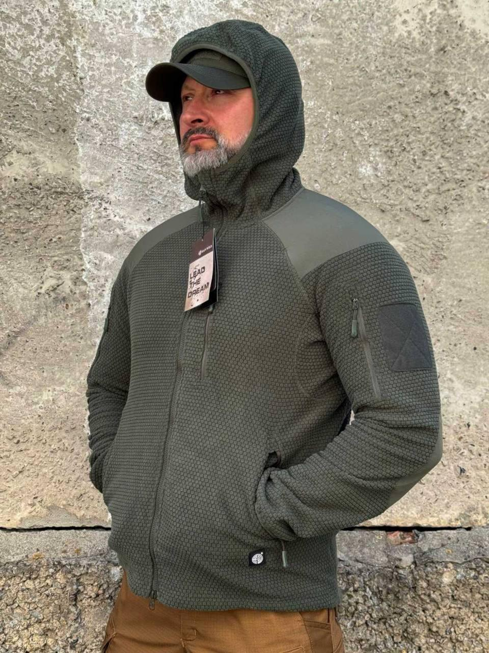 Кофта флісова Han-Wild L3 Grid Fleece Олива з капюшоном