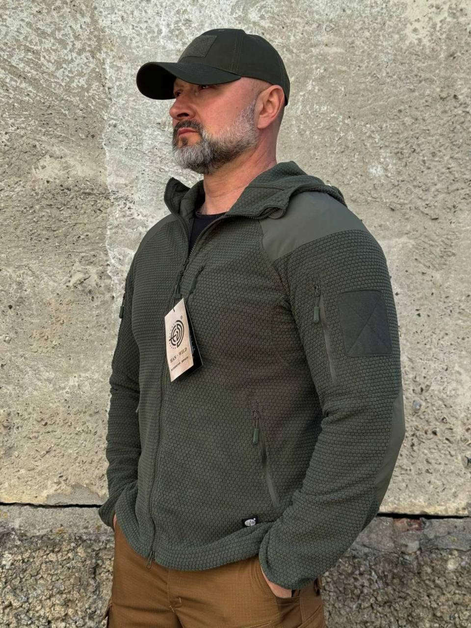 Кофта флісова Han-Wild L3 Grid Fleece Олива з капюшоном