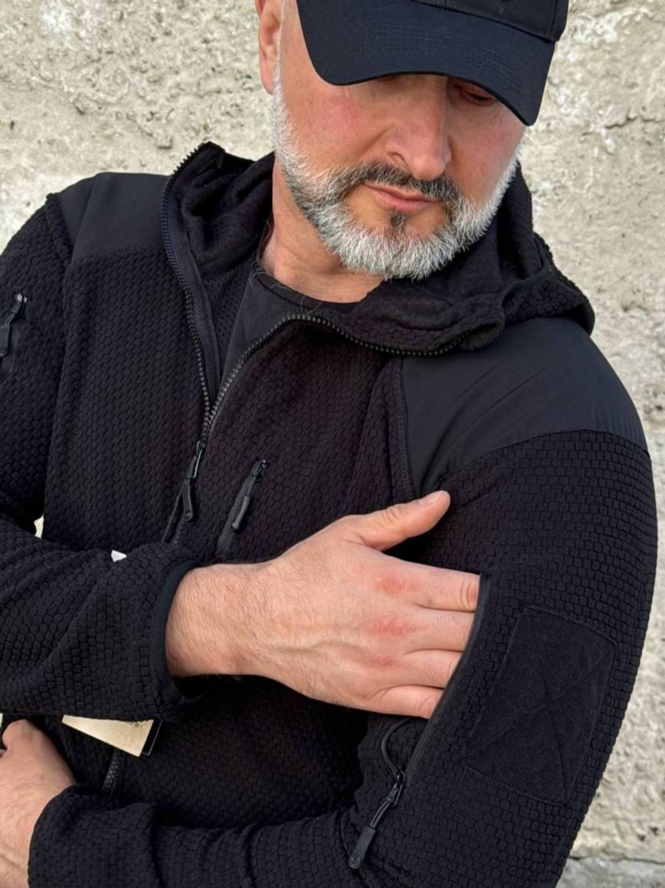 Кофта флісова Han-Wild L3 Grid Fleece Чорна з капюшоном