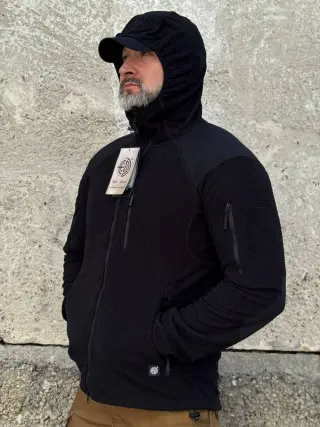 Кофта флісова Han-Wild L3 Grid Fleece Чорна з капюшоном