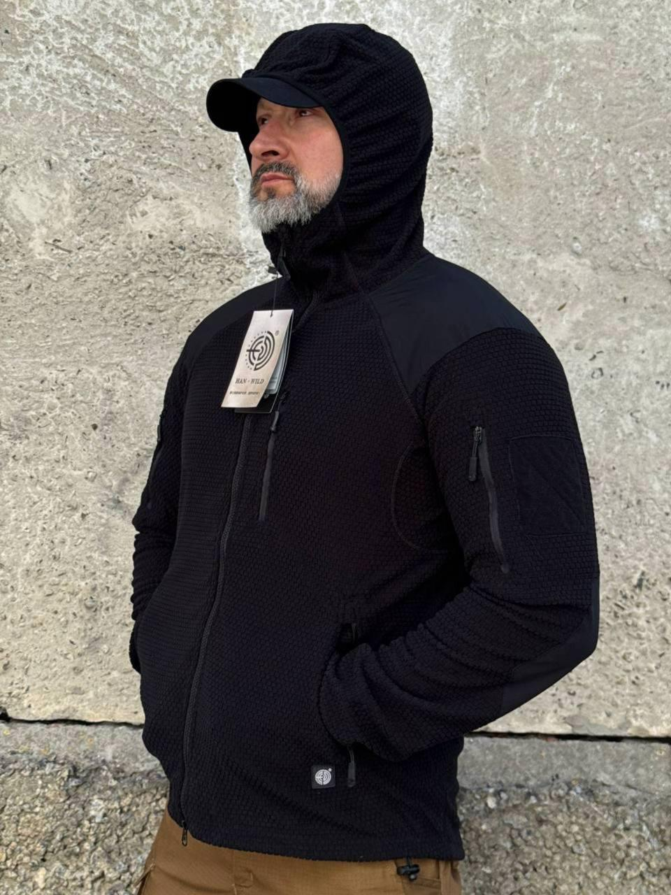 Кофта флісова Han-Wild L3 Grid Fleece Чорна з капюшоном