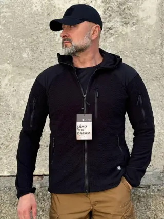 Кофта флісова Han-Wild L3 Grid Fleece Чорна з капюшоном