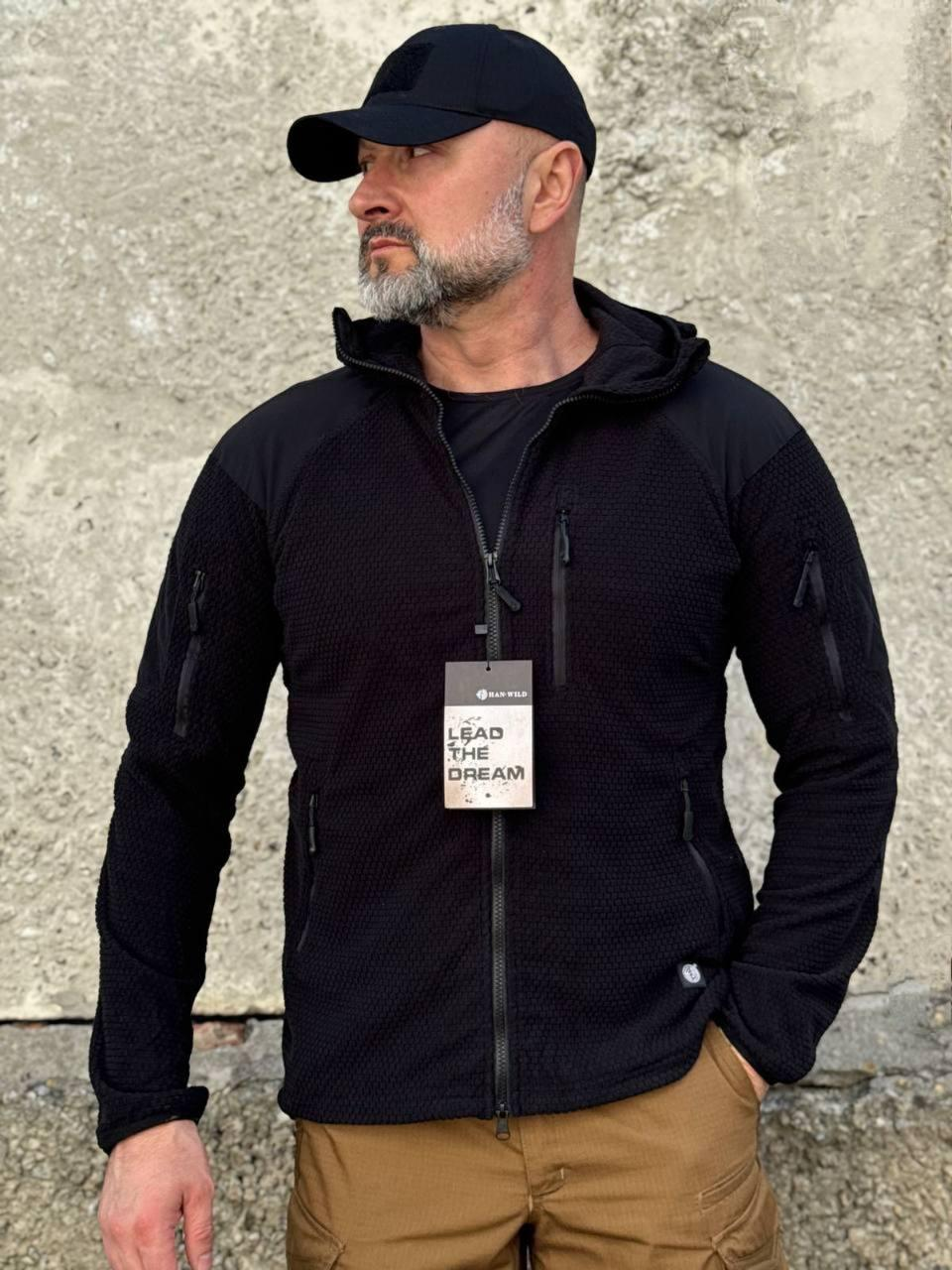 Кофта флісова Han-Wild L3 Grid Fleece Чорна з капюшоном