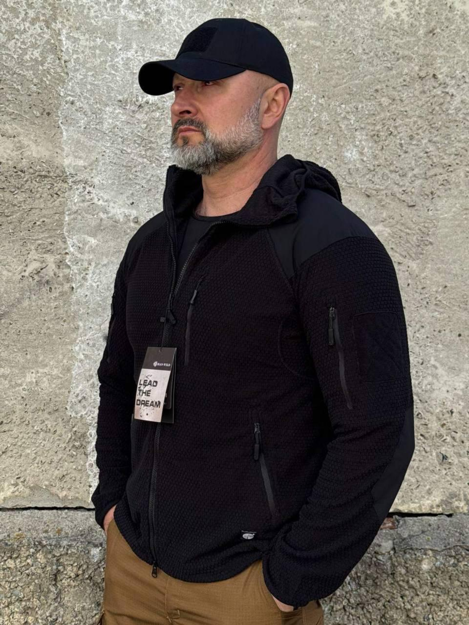 Кофта флісова Han-Wild L3 Grid Fleece Чорна з капюшоном