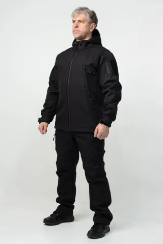 Куртка Soft Shell чорна Military БАТАЛИ