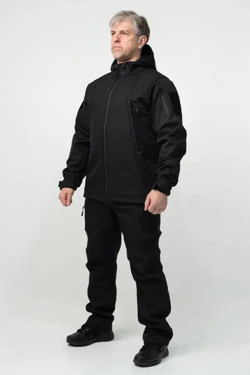 Куртка Soft Shell чорна Military БАТАЛИ