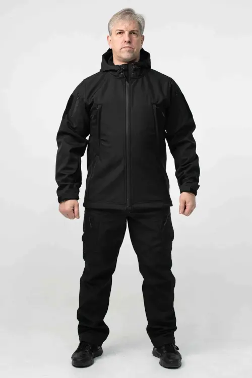 Куртка Soft Shell чорна Military БАТАЛИ