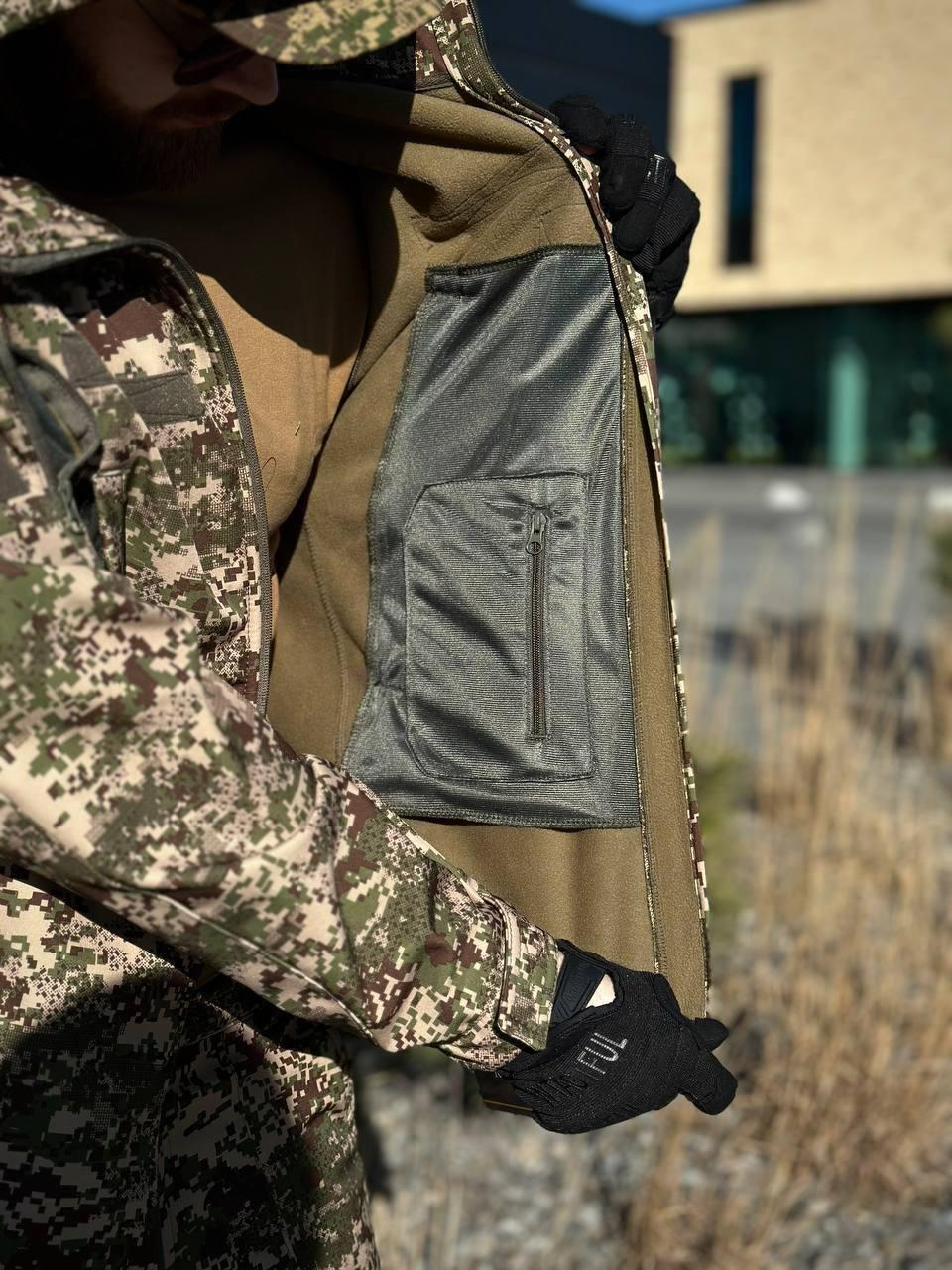 Военная куртка Проклеенная Хищак утепленная на флисе, Soft Shell Military