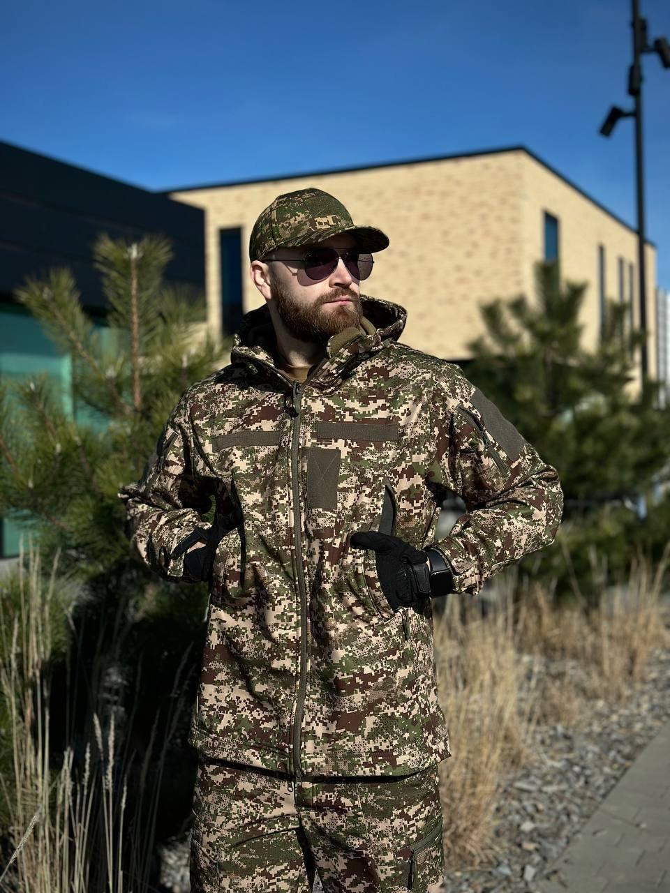 Военная куртка Проклеенная Хищак утепленная на флисе, Soft Shell Military