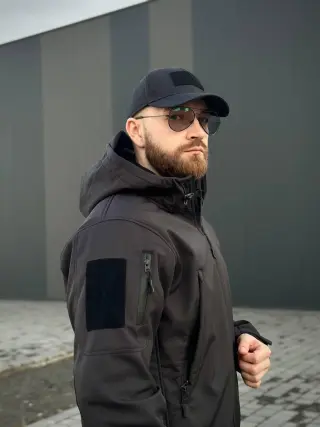 Військова куртка Проклеєна Чорна утеплена на флісі , Soft Shell Military Black БАТАЛИ