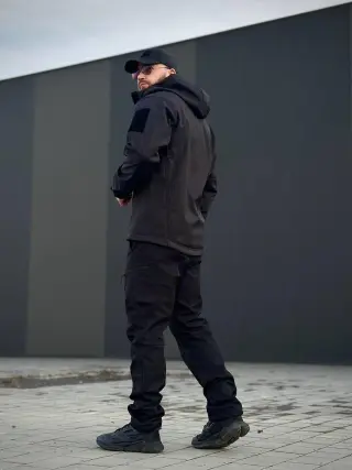 Військова куртка Проклеєна Чорна утеплена на флісі , Soft Shell Military Black БАТАЛИ