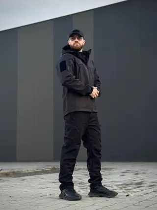 Військова куртка Проклеєна Чорна утеплена на флісі , Soft Shell Military Black БАТАЛИ