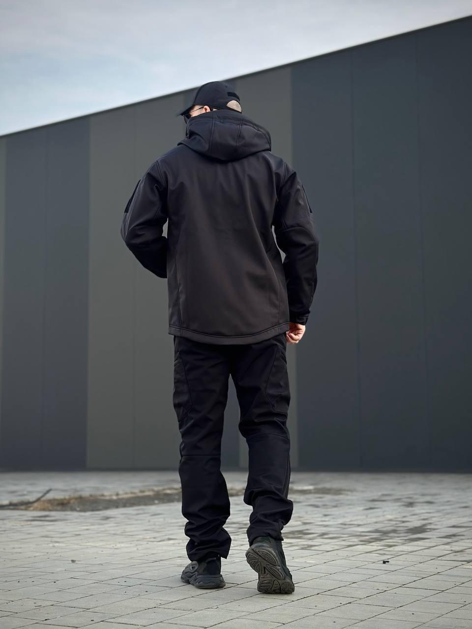 Військова куртка Проклеєна Чорна утеплена на флісі , Soft Shell Military Black БАТАЛИ
