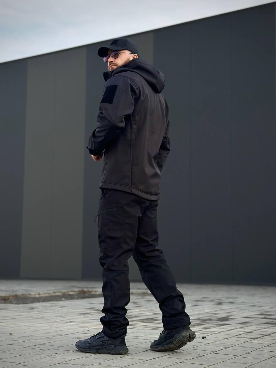 Військова куртка Проклеєна Чорна утеплена на флісі , Soft Shell Military Black БАТАЛИ