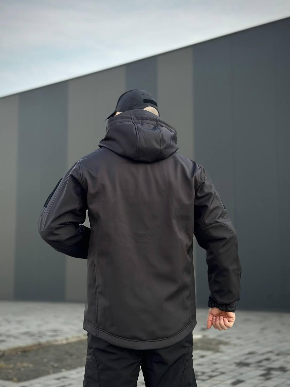 Військова куртка Проклеєна Чорна утеплена на флісі , Soft Shell Military Black БАТАЛИ