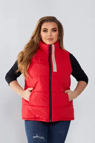 Women's quilted demi-season vest, coral color, 257R95