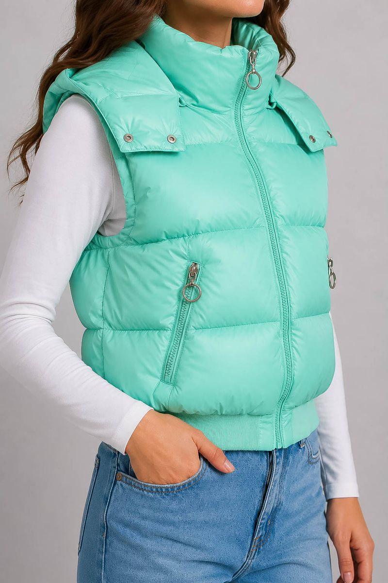Women's solid-colored vest, mint color, 244R24-28