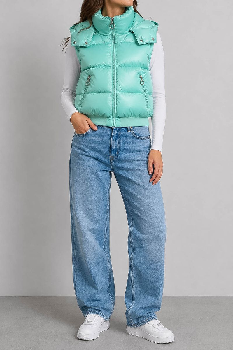 Women's solid-colored vest, mint color, 244R24-28