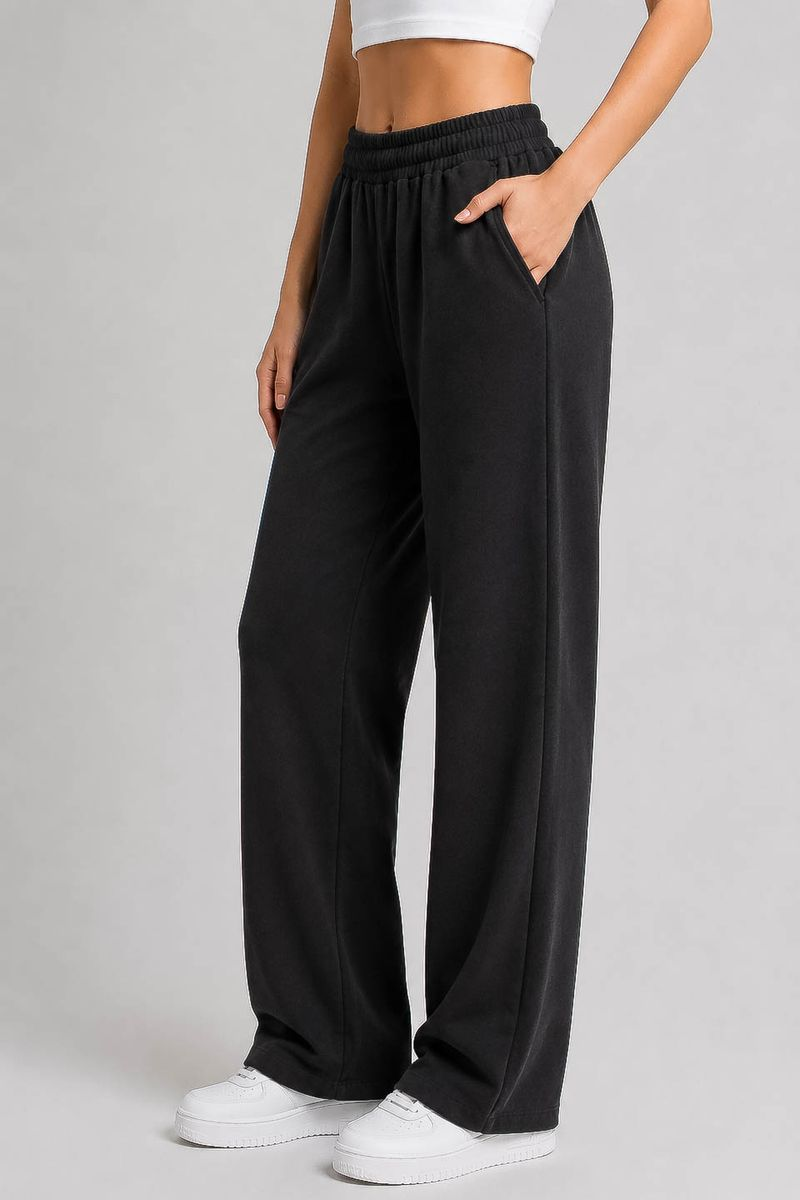 Women's solid sports pants, black color, 257R637