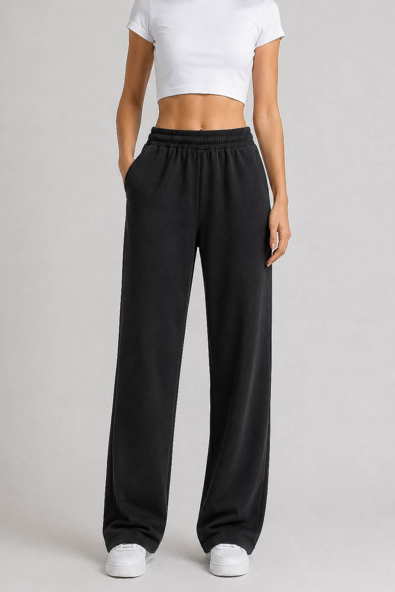 Women's solid sports pants, black color, 257R637