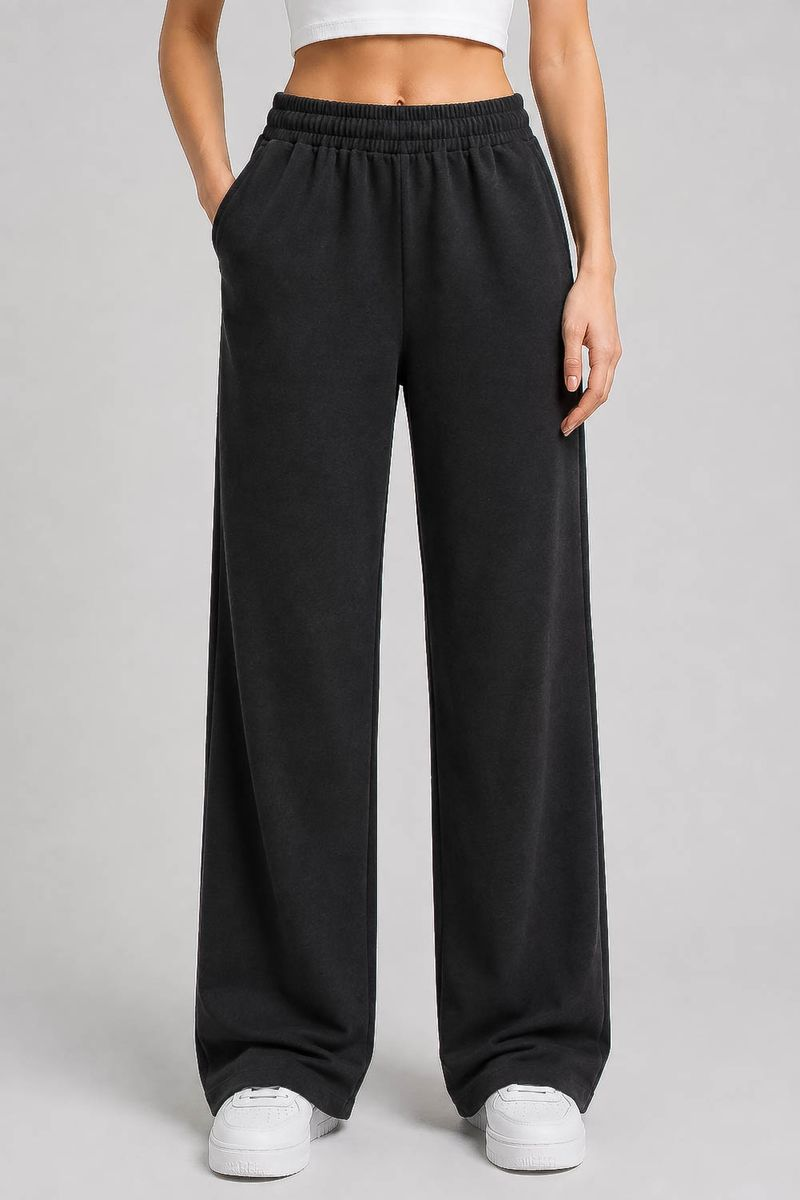Women's solid sports pants, black color, 257R637